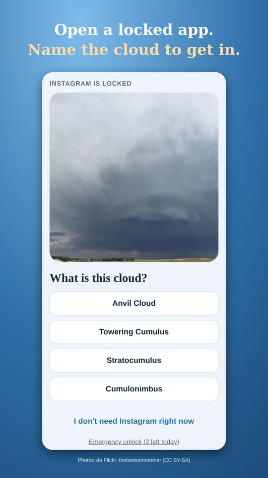 Open a locked app and name the cloud to get in